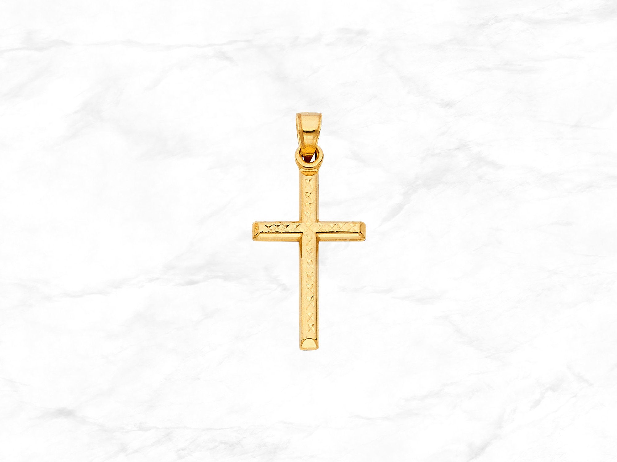 14K Gold Cross Pendant • Real Yellow Gold Cross Pendant • Gold Diamond Cut Cross Charm • Religious Pendant •