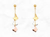 14K Gold Dangling Butterflies Earrings • Real 14K Tri-Color Gold Dangle Earrings • Hanging Butterfly Earrings •