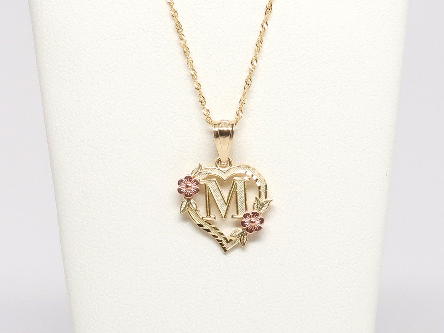 14K Flower Heart Initial Necklace & Ring Set • Any Letter, A-Z • Real 14K Gold Charm Necklace Ring Set • Daughter Gift