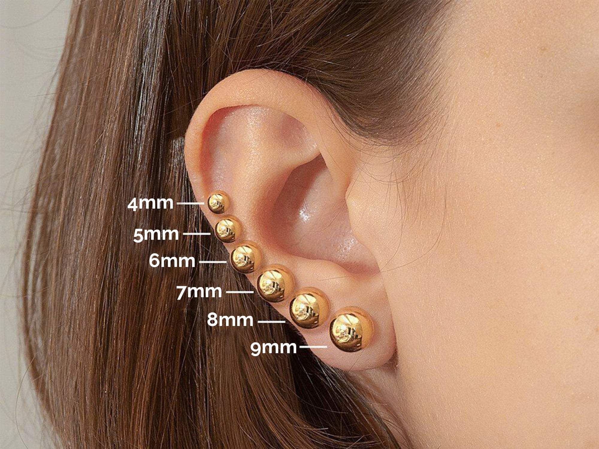 ball stud earrings in 14k gold size reference