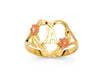 10K Gold Flower Heart Initial Ring • A-Z • Yellow Rose Gold Letter Ring • Alphabet Ring • Real Gold Initial Ring •