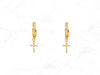 14K Gold Cross Dangle Hinged Huggie Hoops • Real Yellow Gold Huggie • Hanging Cross Drop Hoops • Religious Huggie Hoop CZ Earrings