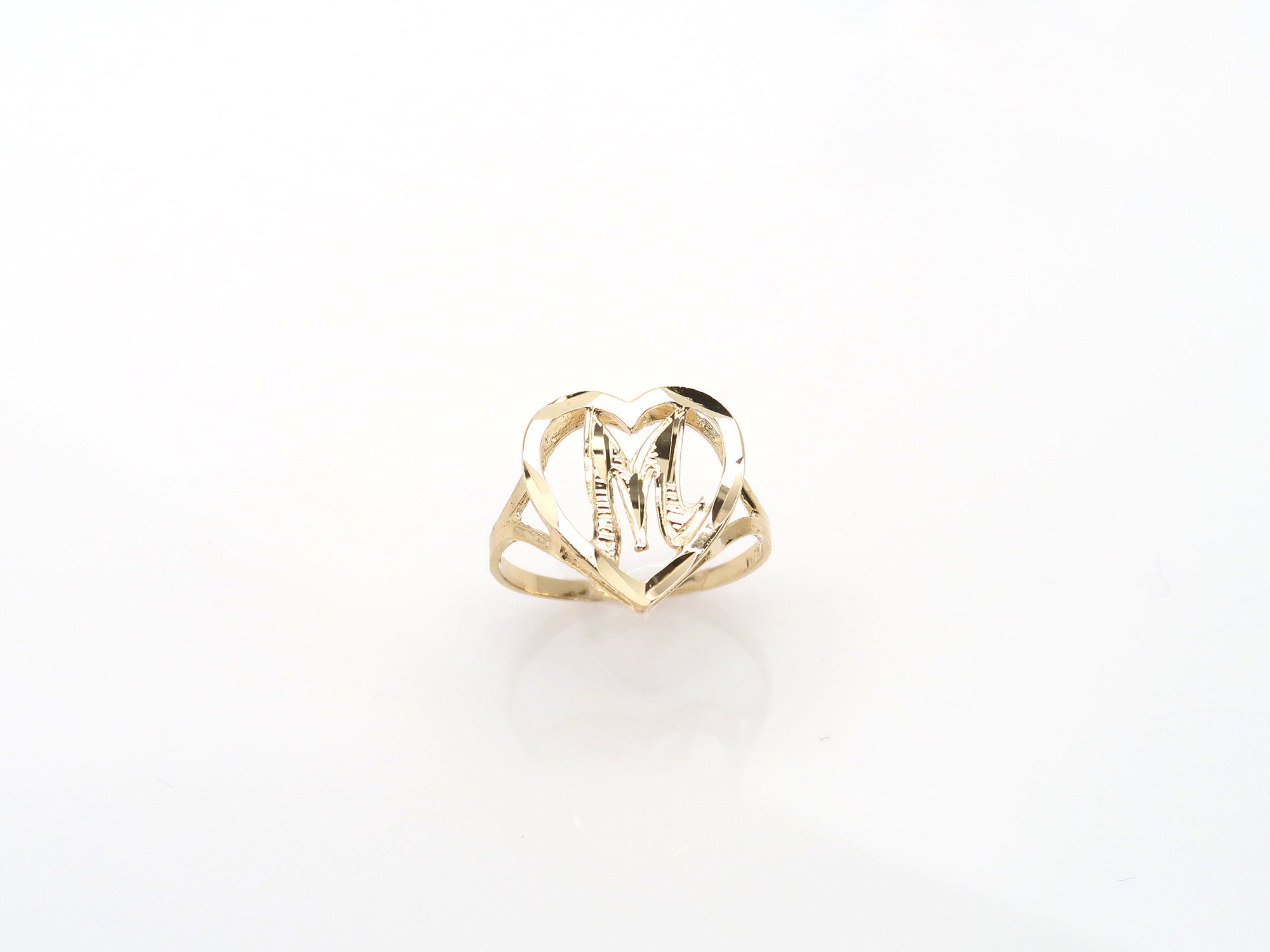 10K Gold Heart Initial Ring • A-Z • Alphabet Ring • Real Gold Letter Ring • Yellow Gold Statement Ring with Any Letter •