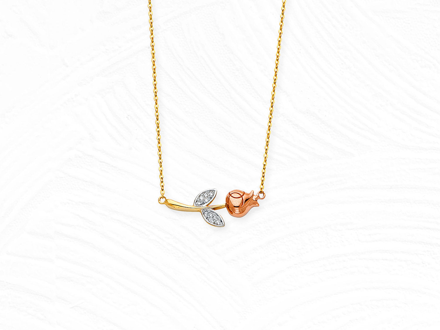 14K Gold Dainty Rose Necklace • Real 14K Tri Gold Necklace • Tri-Color Gold Floating Rose Pendant • Flower Necklace • Valentine’s Gift