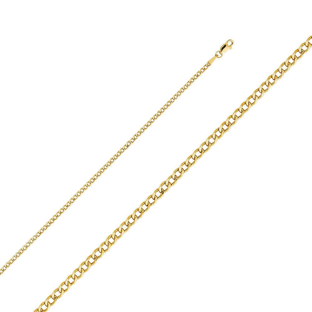 14K Gold Cuban Chain • 2.3 mm width • 14K Gold Chain Necklace • Slim Hollow Gold Cuban Necklace • Everyday Minimal Necklace
